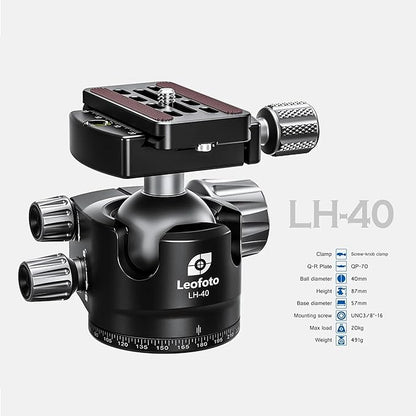 Leofoto Carbon Fiber Travel Tripod with 360° Ball Head, Lightweight Compact Professional Camera Tripod, Weight 4lbs, Max Loads 33lbs/15kg (LS-324CX+LH-40)