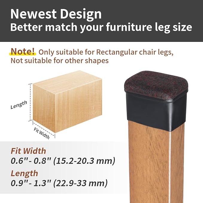 Ezprotekt 8 Pcs Rectangle Black Felt Chair Leg Floor Protectors - Image 2