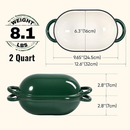 2 QT Oval Dutch Oven for Bread Baking, Enamelled Cast Iron Bread Oven for - Image 3