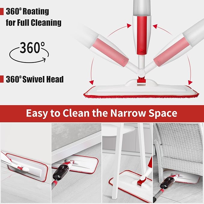Spray Mops for Floor Cleaning Floor Mop with a Refillable Spray Bottle and 3 Washable Microfiber Pads Home or Commercial Use Dry Wet Flat Mop for Hardwood Laminate Wood (Purple)