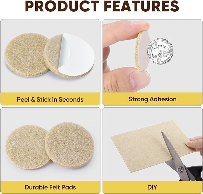 BALEINE 141PCS Felt Furniture Pads, Scratch-Reducing Floor Protectors - Image 4
