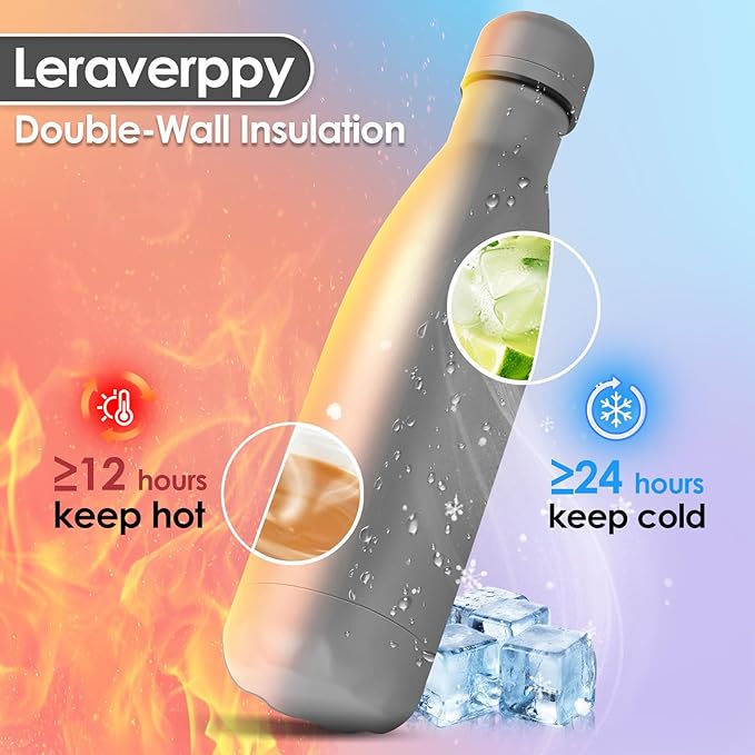 17oz Cola-Bottle Shaped Stainless Steel Leak-proof Water Bottle,Double Wall Vacuum Insulated Metal,Travel Mug For Sports Indoors & Outdoors,BPA-Free School Kids Flasks,Gray(8 Pack)