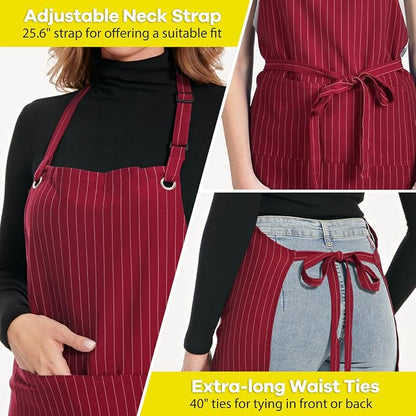 ROTANET Stripe Stretch Apron for Men Women Chef Big and Tall Large Striped - Image 5