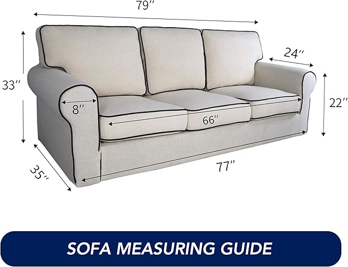 PureFit Reversible Quilted Sofa Cover, Water Resistant Slipcover Furniture Protector, Washable Couch Cover with Non Slip and Elastic Straps for Kids, Dogs, Pets (Sofa, Blue/Ivory)