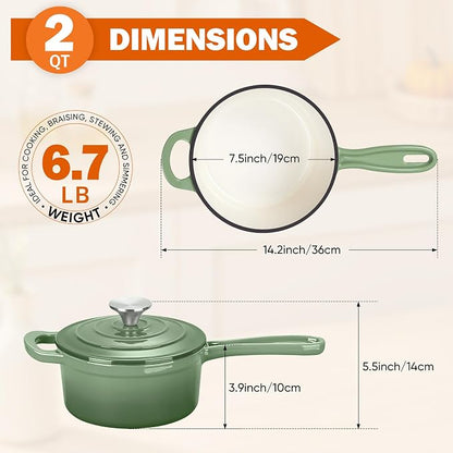 Homikit 2 Quart Saucepan with Lid, Enameled Cast Iron Small Sauce Pan Cooking - Image 2