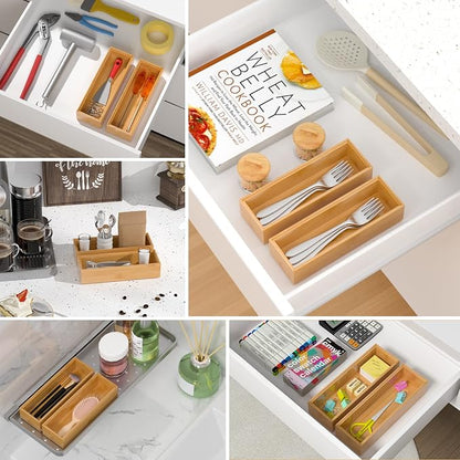VeyFey Silverware Tray for Drawer, Stackable Kitchen Bamboo Drawer Organizer 9" - Image 6