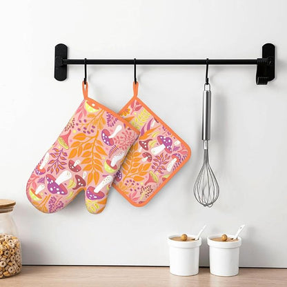 Mushroom Silicone Oven Mitts Pan Mats Set of 2, Heat Resistant Gloves Potholder - Image 6