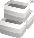 Hopegiver Woven Storage Baskets 15x11x10 Inch, 3 Pack Collapsible Cube Storage Bin for Shelves - Foldable Cotton Rope Organizer Bins for Towels, Toys, Books, Closet, Nursery (White Light-Gray Gray)