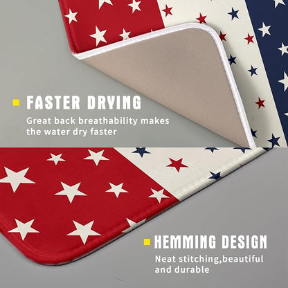 Blue Red White Star July of 4th Patriotic Dish Drying Mat - Image 2