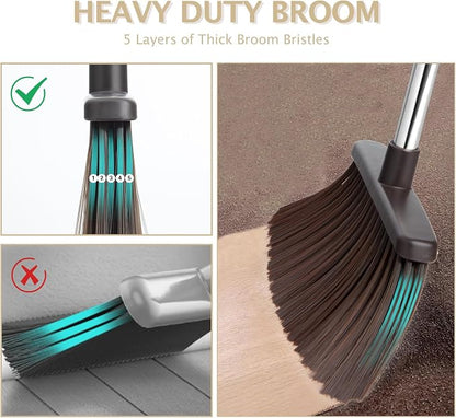 Broom and Dustpan Set with Long Handle, Heavy Dust Broom and Dustpan Combo - Image 3