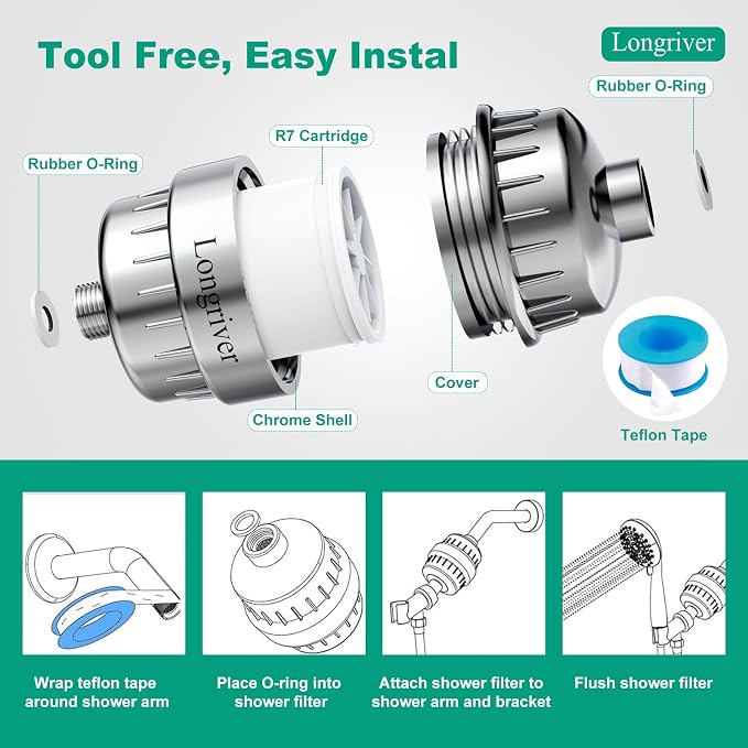 R7 Shower Filter with 4 Replacement Cartridge High Put Shower Water Filter - Image 8