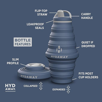 HYDAWAY 25oz Collapsible Water Bottle - BPA-Free, Leakproof, Lightweight, and Space-Saving - Perfect for Hiking, Travel, and All-Day Hydration