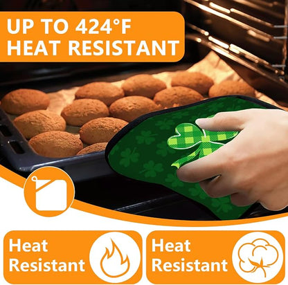 Green Clover Oven Mitts and Pot Holders Sets 4Pcs, Extra Long Oven Gloves - Image 4