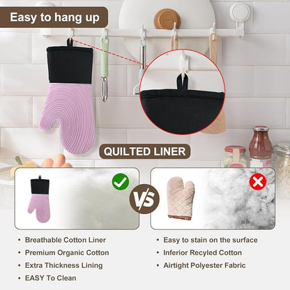 Silicone Oven Mitts-13.6 in Extended Oven Mitts Heat Resistant 500F, Oven Gloves - Image 6
