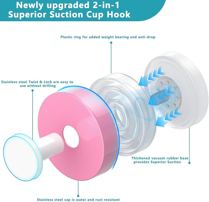 Suction Cup Hooks for Shower, Removable No Drill Towel Hooks, Upgraded 15 lbs - Image 2