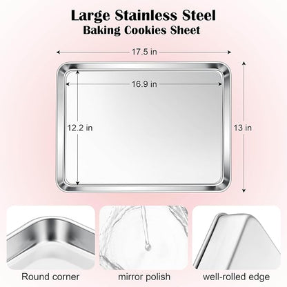 E-far Cookie Sheet for Baking, 18”x13” Stainless Steel Baking Sheet Pan for Oven - Image 2