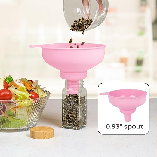 Wide Mouth Kitchen Funnel, Food Grade Plastic Cooking Canning Funnel with 4 Sizes Spouts for Filling Wide and Regular Mason Jars, Spray Dropper Oil Bottle Jug Spices Shampoo Sauce