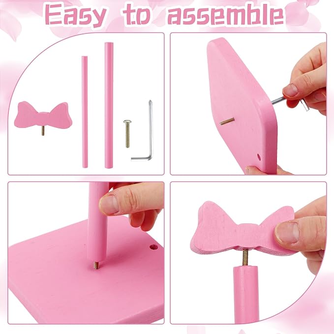 Leinuosen Pink Bow Paper Towel Holder Coquettish Cute Bow Wooden Paper Towel - Image 3