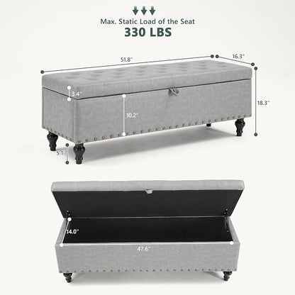51.8’’ Storage Ottoman Bench, Faux Leather Ottoman - Image 2