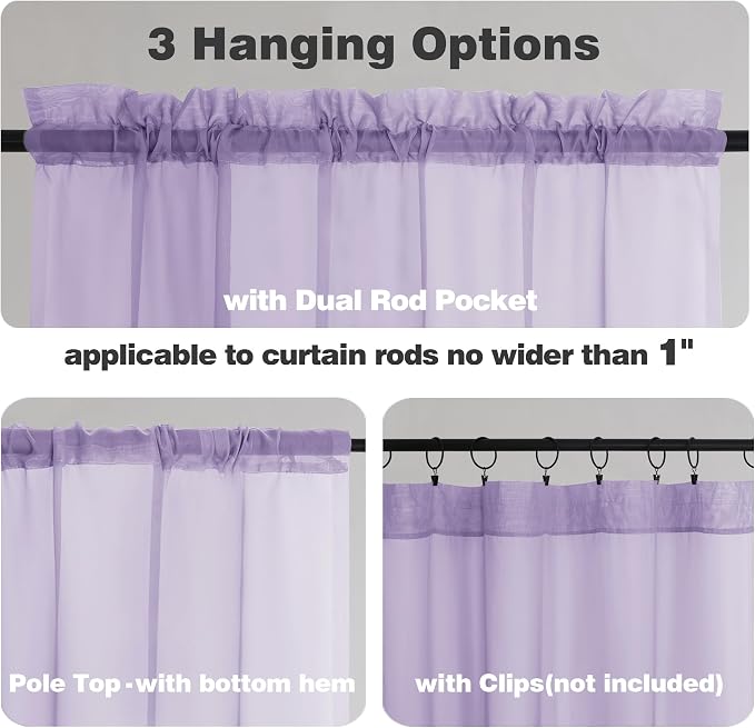 Chyhomenyc Lilac Sheer Curtains 84 Inch Length 2 Panels, Light Filtering Soft - Image 5