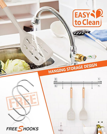 Pack of 2 Silicone Spatula, Non Stick Cooking Utensil Set Wooden Handle Kitchen - Image 4
