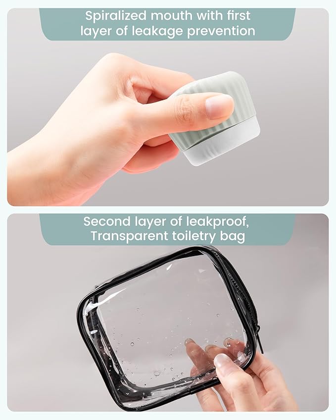 Travel Containers for Toiletries 4 Pack, TSA Approved Travel Size Toiletries, Travel Size Containers, With Clear Bag Leak Proof Silicone Jars, Travel Essentials Creams Jars Carrying Small Items