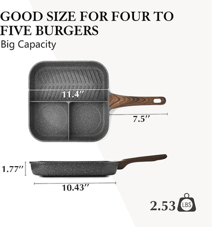 Sensarte Nonstick 11-Inch Square Grill Pan, 3-Section Versatile Breakfast - Image 7