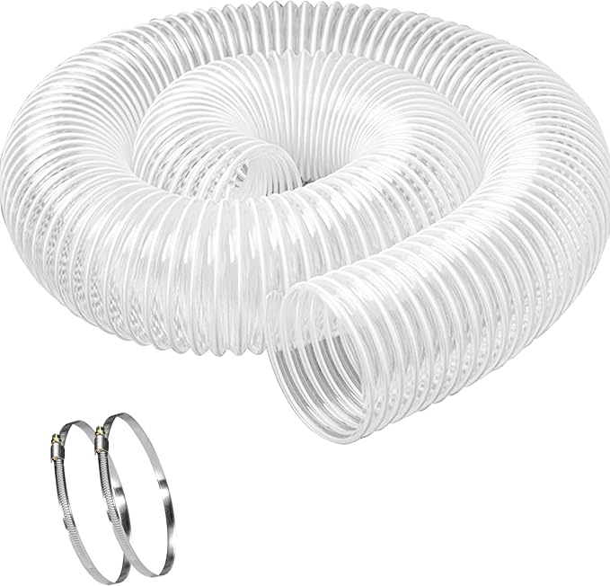 Heavy PVC Dust Collection Hose 5" x 10', Puncture Resistant PVC Dust Collection Hose with Carbon Steel Wire Coil for Woodworking, Workshops, Dust Collectors