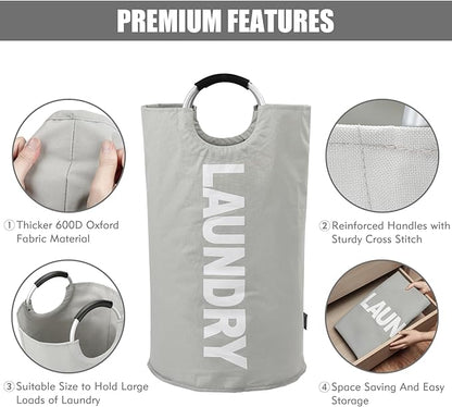 DOKEHOM 125L X-Large Collapsible Washing Laundry Basket Bag (7 Colors) for Bedroom, Fabric (Grey, XL)