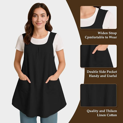 Apron for Women with Pocket Cotton Linen, Japanese Cross Back Apron for - Image 4