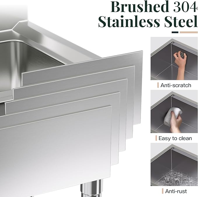 44.3-Inch Undermount Kitchen Sink Workstation, 16 Gauge 304 Stainless Steel Single Bowl Kitchen Sink with Cutting Board, Drying Rack, Roll-Up Rack and Drain Assembly