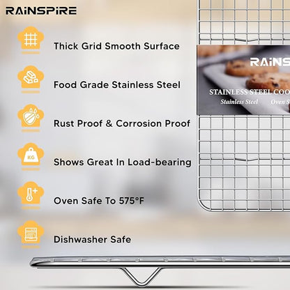 Oven-Safe Dishwasher-Safe 100% 304 Stainless Steel Cooling Rack 10" x 15" Heavy - Image 3