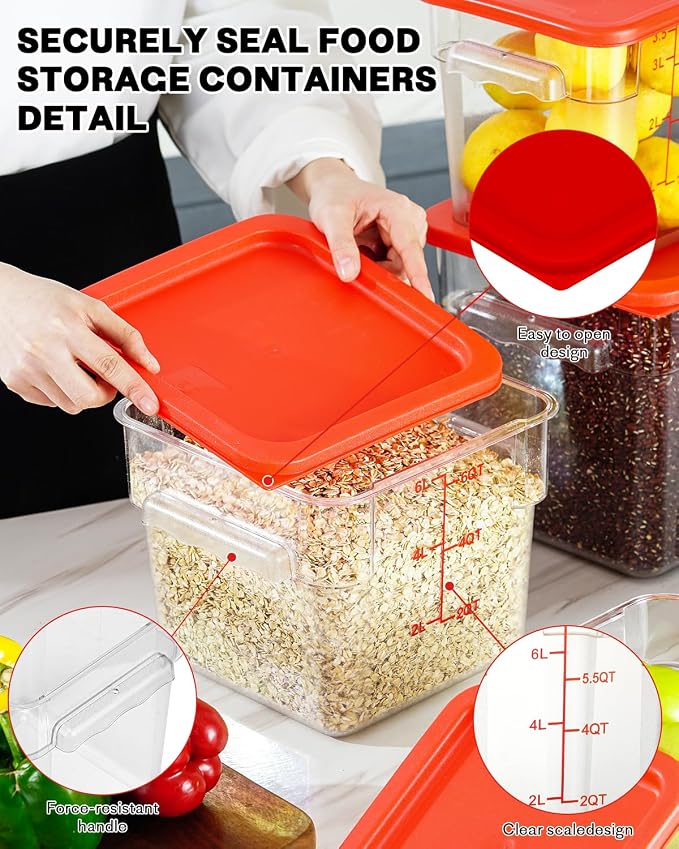 8QT NSF Food Storage Containers: 8 PCS Commercial Clear Square Food Storage - Image 8