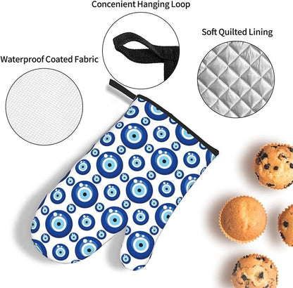 Blue Evil Eyes Oven Mitts and Pot Holders Sets of 3 Funny Hot Pads Heat - Image 5