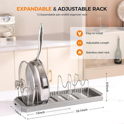 Adjustable Pot Lid Organizer Rack, 9 Compartments Cabinet Storage Holder - Image 2