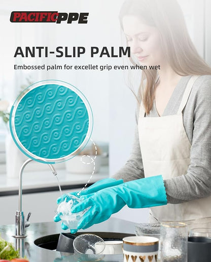 PACIFIC PPE 4 Pairs Reusable Dishwashing Cleaning Gloves, Cotton Liner - Image 3