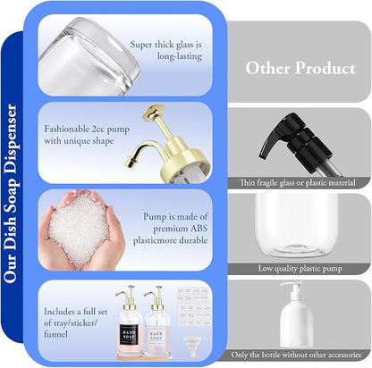 Glass Soap Dispenser with Pump, Countertop Soap and Lotion Dispenser Set of 2 - Image 7
