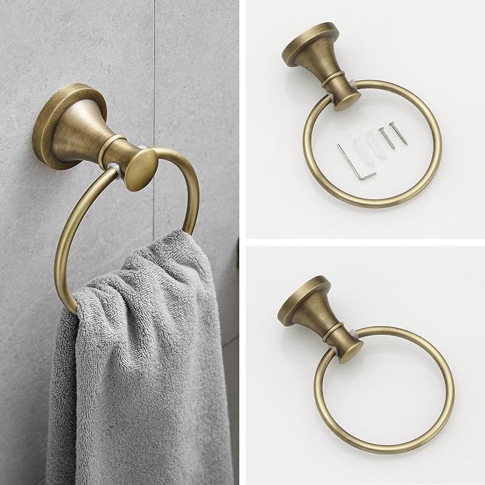 RUMOSE Toilet Paper Holder and Hand Towel Ring Antique Brass Wall Mount - Image 7