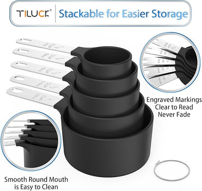 TILUCK Measuring Cups & Spoons Set, Stackable Cups and Spoons, Nesting Measure - Image 4
