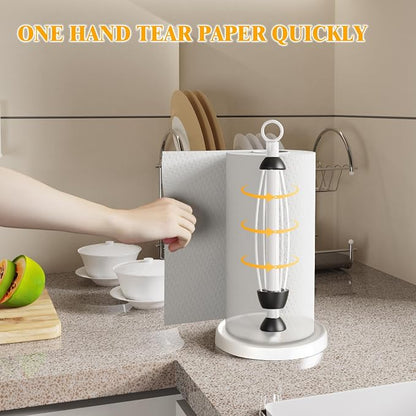 White Paper Towel Holder Countertop, One-Handed Tear, Stainless Steel, Weighted - Image 2