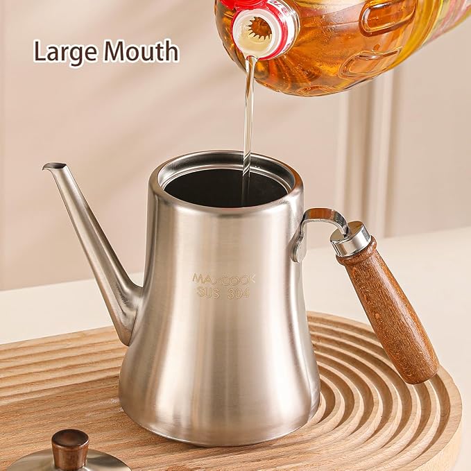 18/8 Stainless Steel Olive Oil Dispenser 600ml/20.2oz Drip-Free Pouring Oil Pot - Image 5