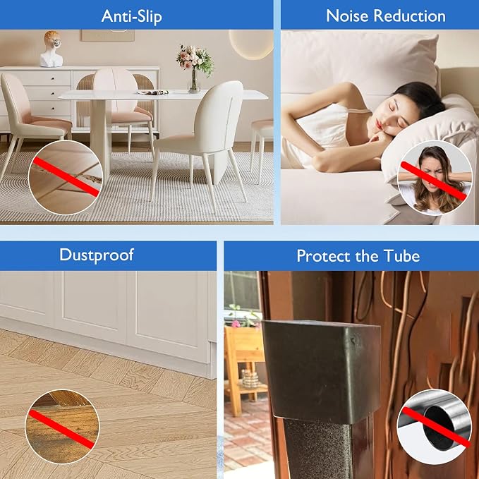 16 Pcs 2" x 2" Square Rubber Chair Leg Caps, PVC Table Leg Covers, Flexible & - Image 6