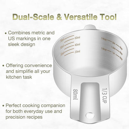 1PCS 1/3Cup Single Measuring Cup, Etched Inner Scale Stainless Steel Measure - Image 4