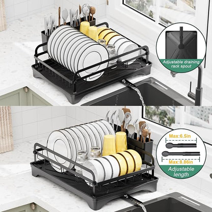 LIYI Dish Drying Rack and Sink Organiser, Removable Drainer Tray, Adjustable - Image 3