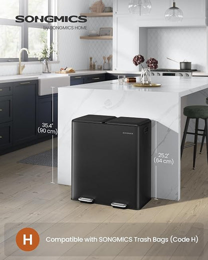SONGMICS Trash Can, 2 x 8 Gallon Double Garbage Can - Image 2