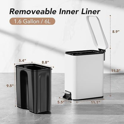 Small Trash Can with Lid Soft-Close, 6 L/1.6 Gal Bathroom Garbage Can with - Image 2