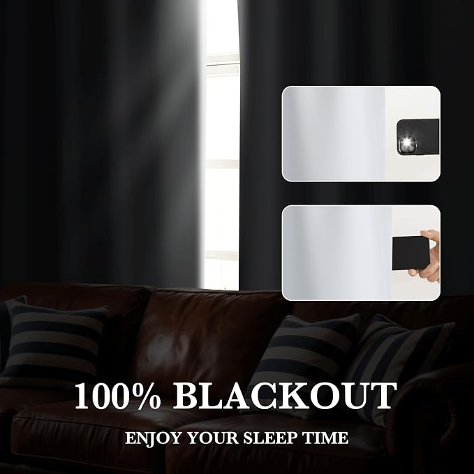 RYB HOME 100% Blackout White Short Curtains, Thermal Insulated Total Room - Image 3