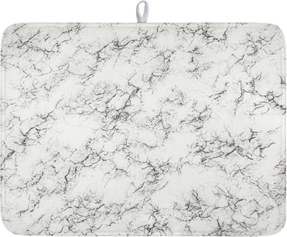 White Grey Marble Dish Drying Mat by Unknown