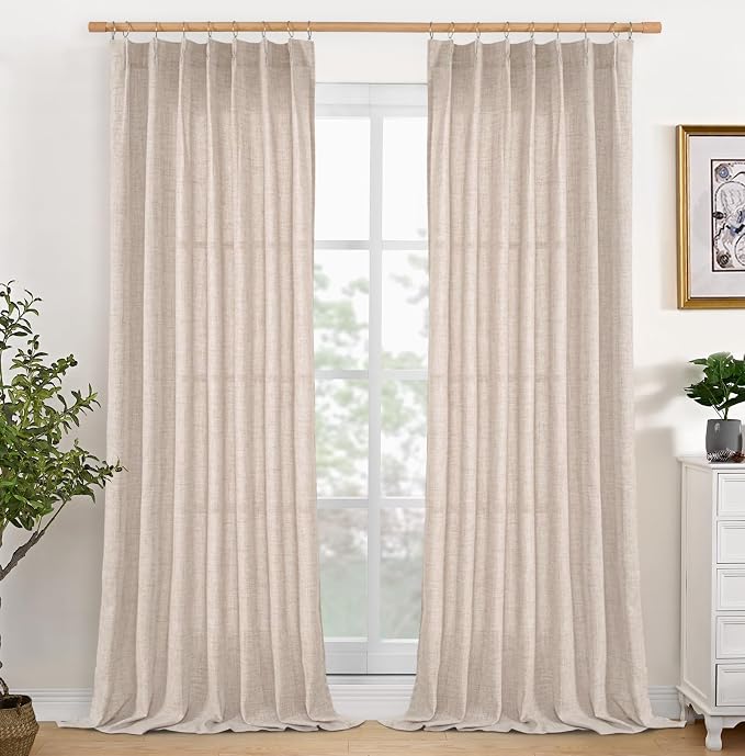 YoungsTex Pinch Pleated Linen Curtains 102 Inch Length 2 Panels Light Filtering by YoungsTex