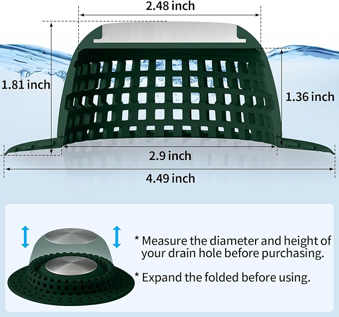Shower Drain Hair Catcher, Bathtub Drain Cover Foldable Silicone Shower & Tub Protector for Pop-Up & Regular Drains